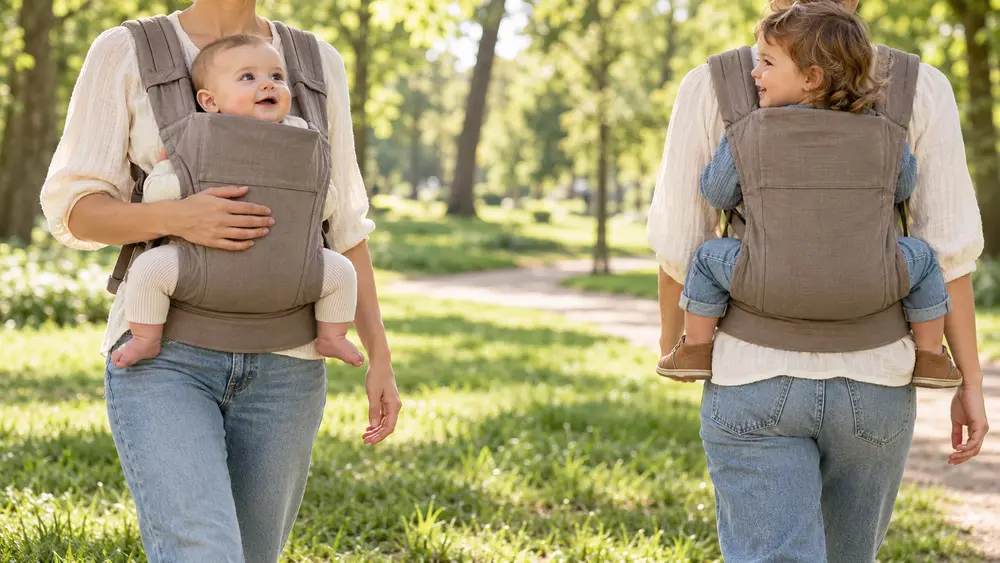 Un porte-bébé évolutif, du bébé au jeune enfant (illustration générée par IA)